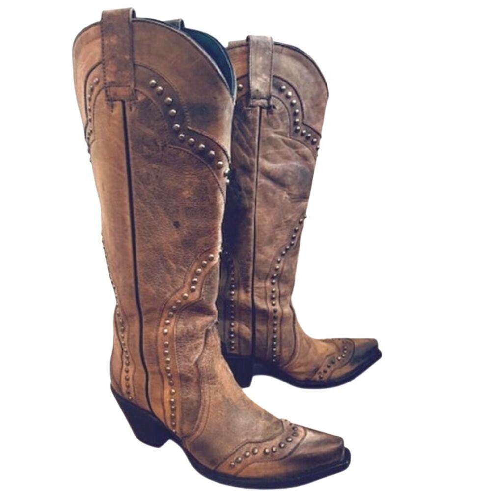 IDYLLWIND WOMEN'S RITE-AWAY STUDDED DISTRESSED WESTERN BOOTS SNIP TOE 7B